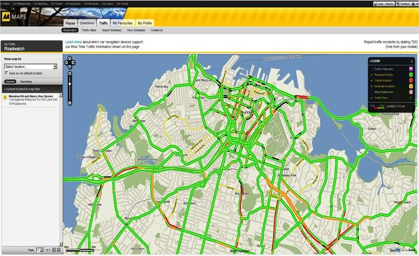 A snapshot of the traffic situation in Auckland 